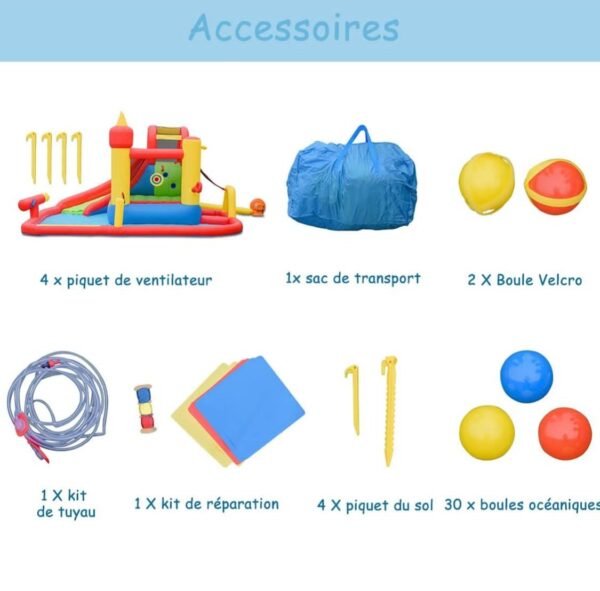 GOPLUS 7 en 1 Château Gonflable ,Aire de Jeux Aquatique avec Zone de Saut de Mur d'escalade et Toboggan pour Fête de l'eau d'Eté des Enfants – Image 6